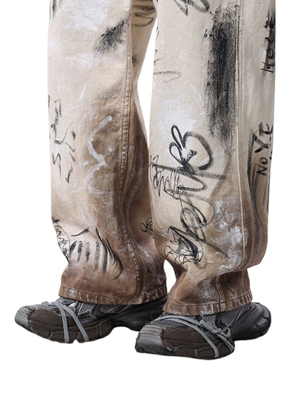 Baggy-Jeans mit verwaschenem Graffiti-Print