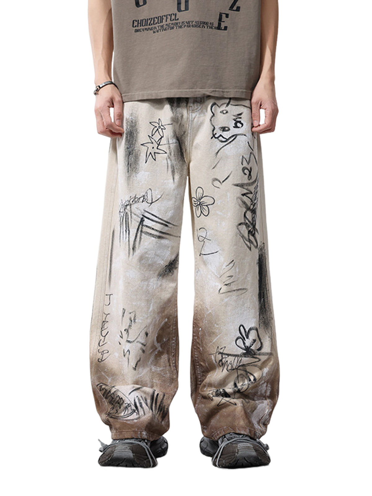 Baggy-Jeans mit verwaschenem Graffiti-Print