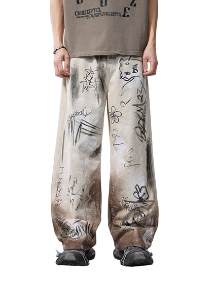 Baggy-Jeans mit verwaschenem Graffiti-Print