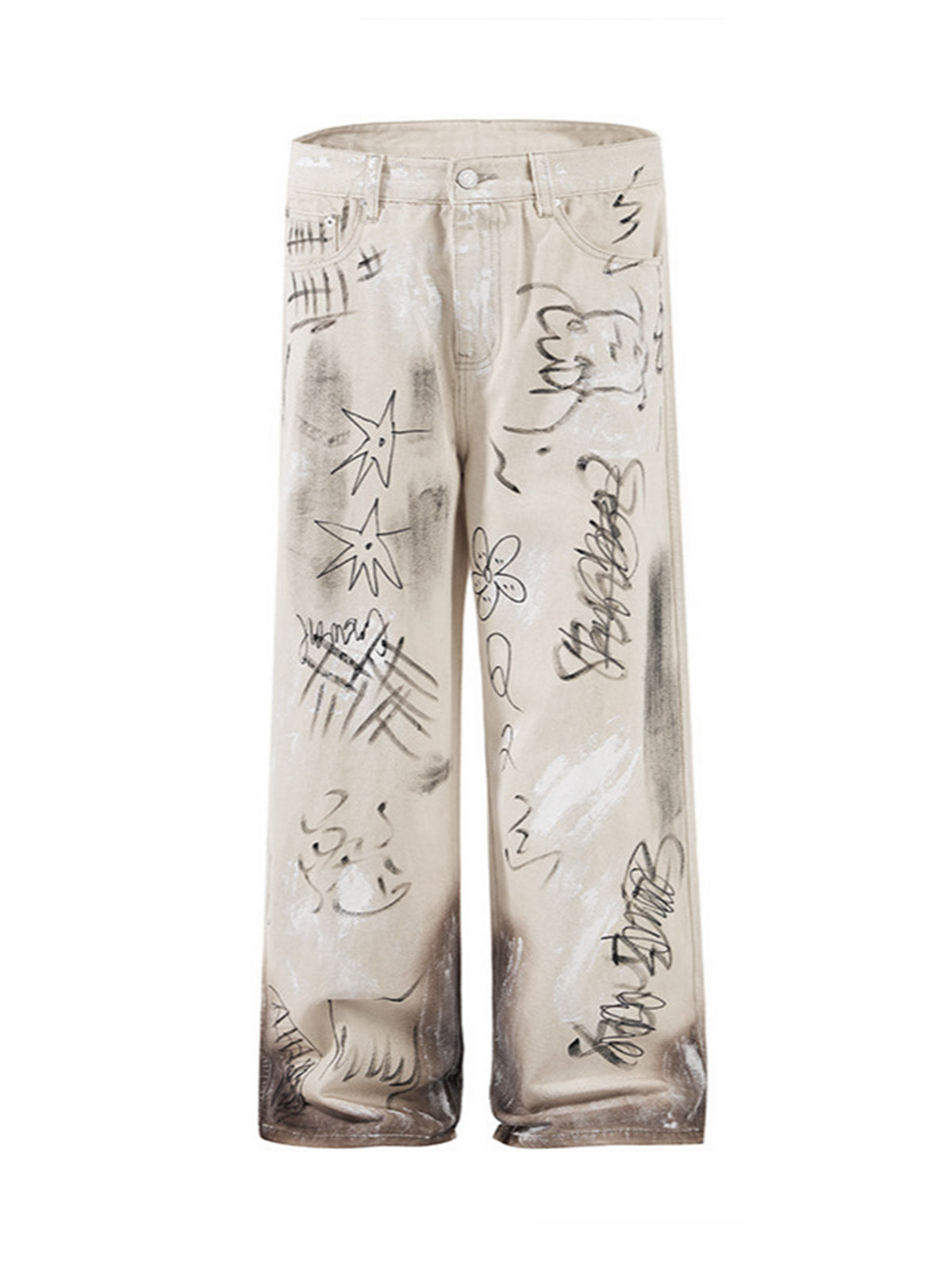 Baggy-Jeans mit verwaschenem Graffiti-Print