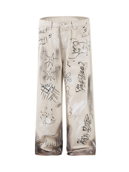 Baggy-Jeans mit verwaschenem Graffiti-Print