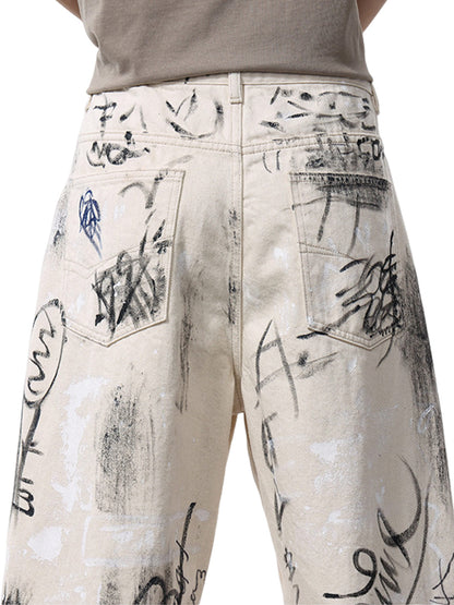 Baggy-Jeans mit verwaschenem Graffiti-Print