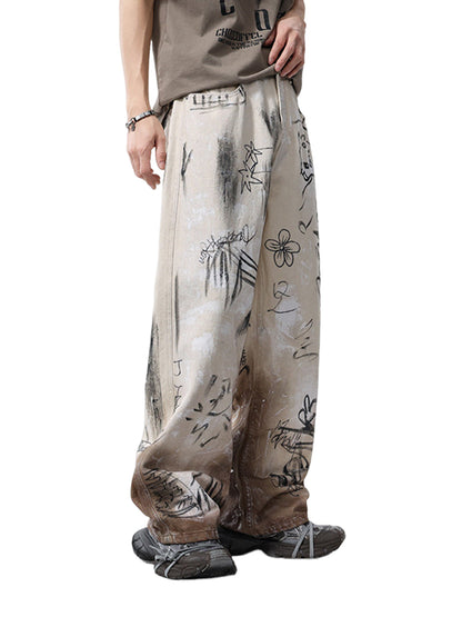 Baggy-Jeans mit verwaschenem Graffiti-Print