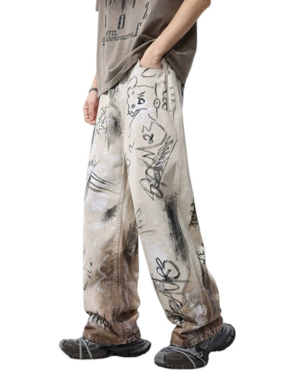 Baggy-Jeans mit verwaschenem Graffiti-Print