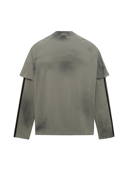 Thesupermade Distressed Printed Faux Two-piece Long-sleeved T-shirt - 2328
