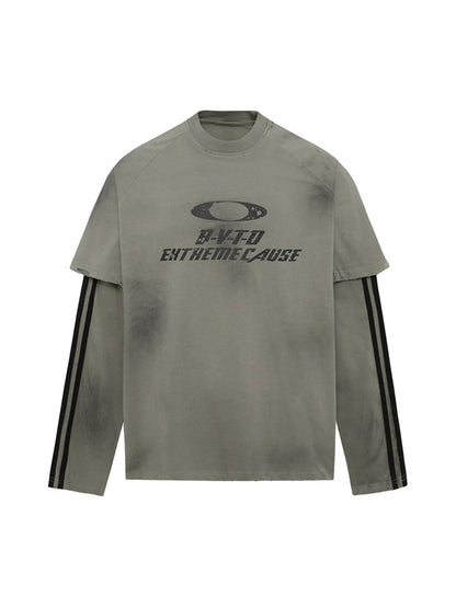 Thesupermade Distressed Printed Faux Two-piece Long-sleeved T-shirt - 2328