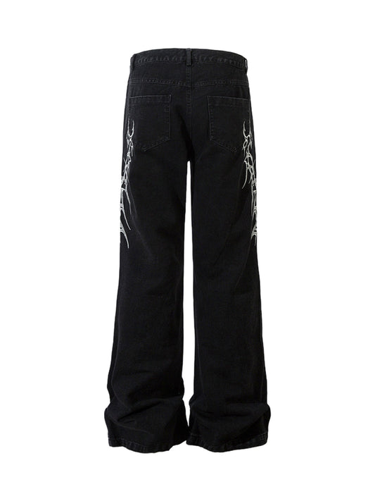 Gerade Jeans mit grafischer Stickerei – 2280