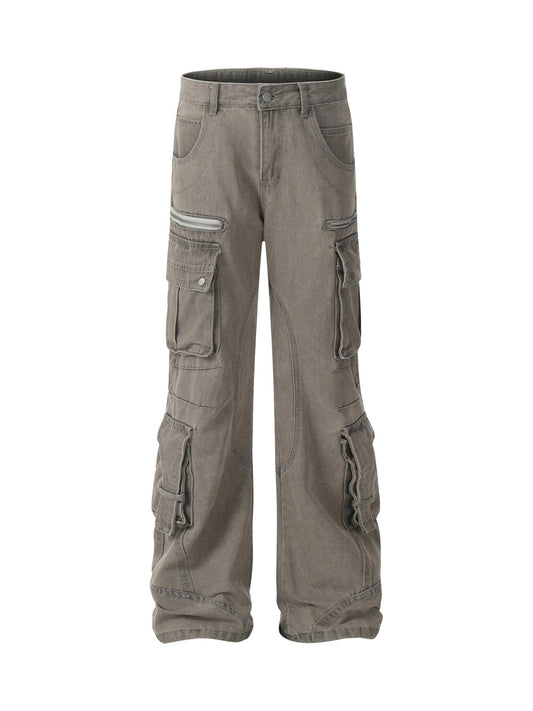 Verwaschene Bootcut-Jeans mit mehreren Taschen
