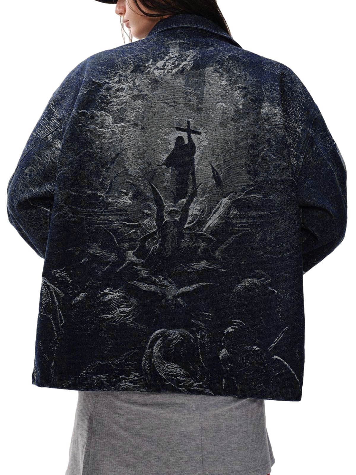 Jeansjacke mit gekreuztem Jacquard-Reißverschluss