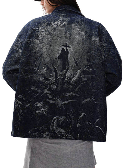 Jeansjacke mit gekreuztem Jacquard-Reißverschluss