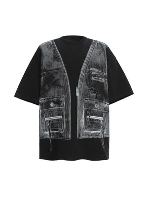 Faux Two-Piece Denim Vest Print T-Shirt