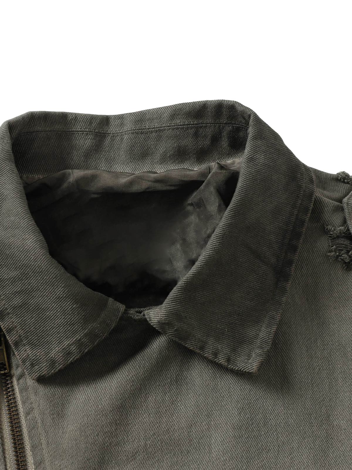 Distressed-Jeansjacke mit unregelmäßigem Reißverschluss