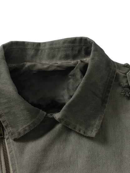 Distressed-Jeansjacke mit unregelmäßigem Reißverschluss
