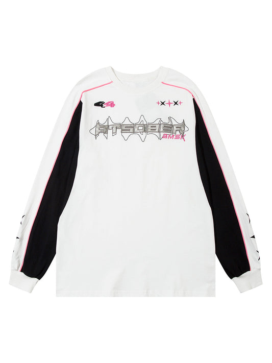 Thesupermade Silver Letter Cross Embroidery Long Sleeve T-shirt
