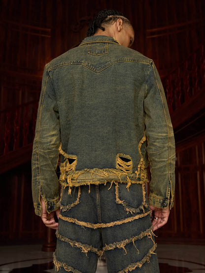 Thesupermade Raw Edge Distressed Denim Jacket