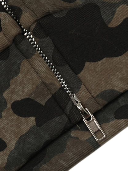 Hotfix Rhinestones Camouflage Fur Hooded Fleece Jacket - 2357