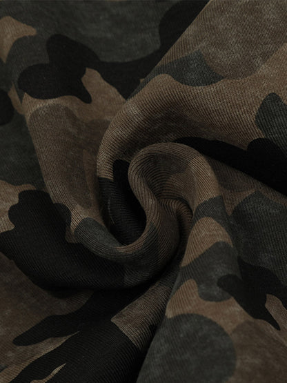 Hotfix Rhinestones Camouflage Fur Hooded Fleece Jacket - 2357