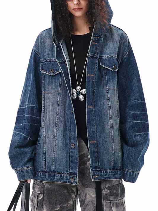Retro Washed Workwear Denim-Kapuzenjacke