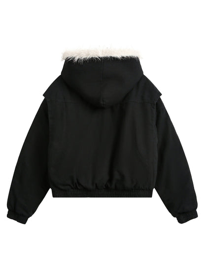 Spliced Fur Hooded Quilted Jacket - 2285