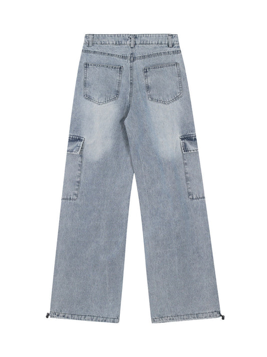 Baggy-Jeans mit Falten und Seitentuch