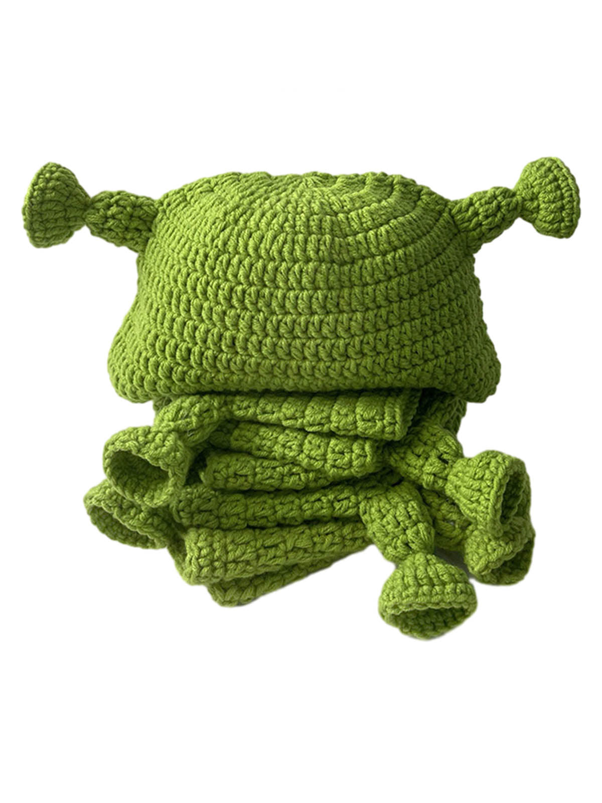 Thesupermade – Lustige, grüne, handgestrickte Kopfbedeckung mit Cartoon-Motiv 