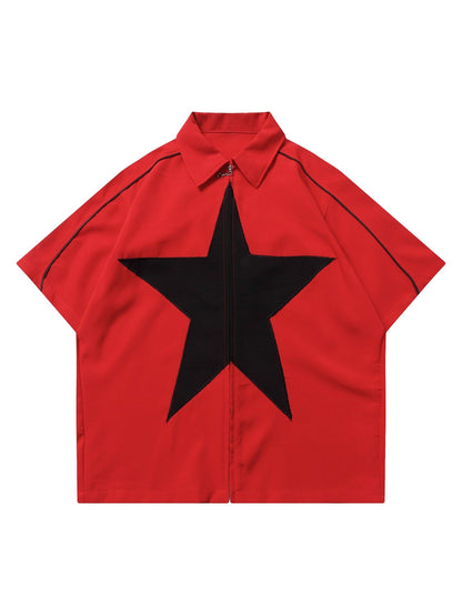 Thesupermade Shirt mit Reißverschluss und Stern-Design -1575 