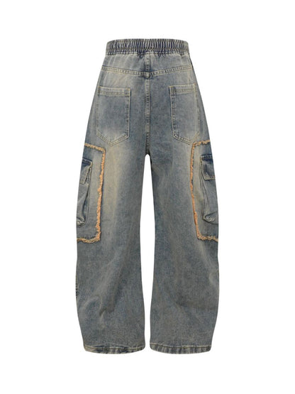 Cargo-Jeans im Used-Look mit Kordelzug und Raw Edge