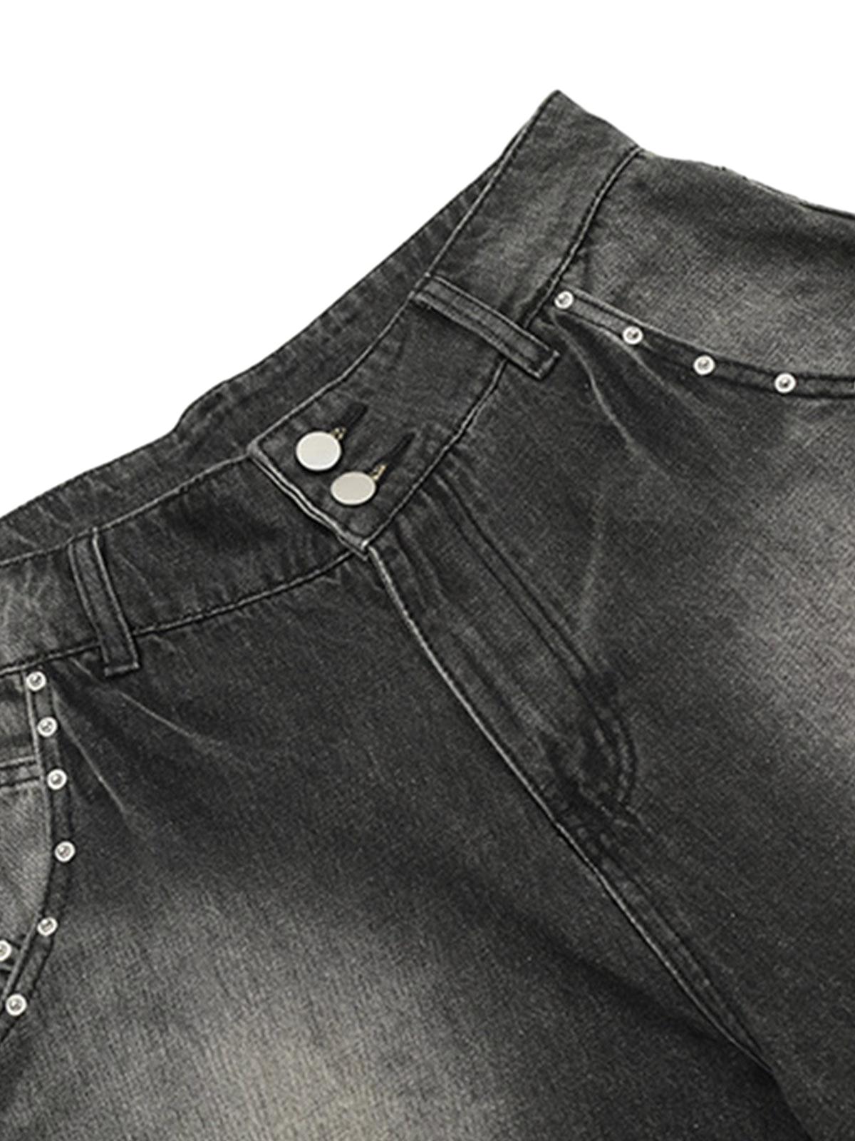 Thesupermade – Jeans-Jeanshose mit verwaschenem Vintage-Muster und Nieten im Farbverlauf 