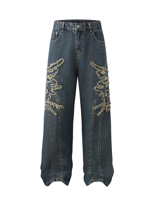 Thesupermade Gerade geschnittene Jeans mit Patches und Raw Edge