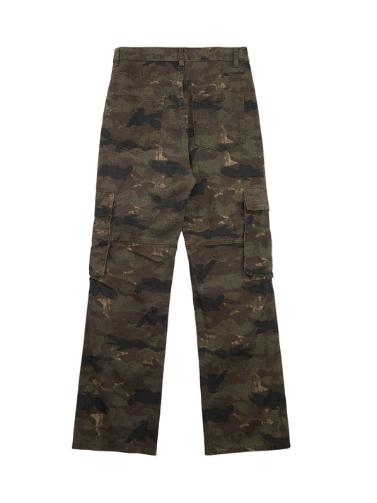 Thesupermade – Hose mit Falten und Nieten in Camouflage