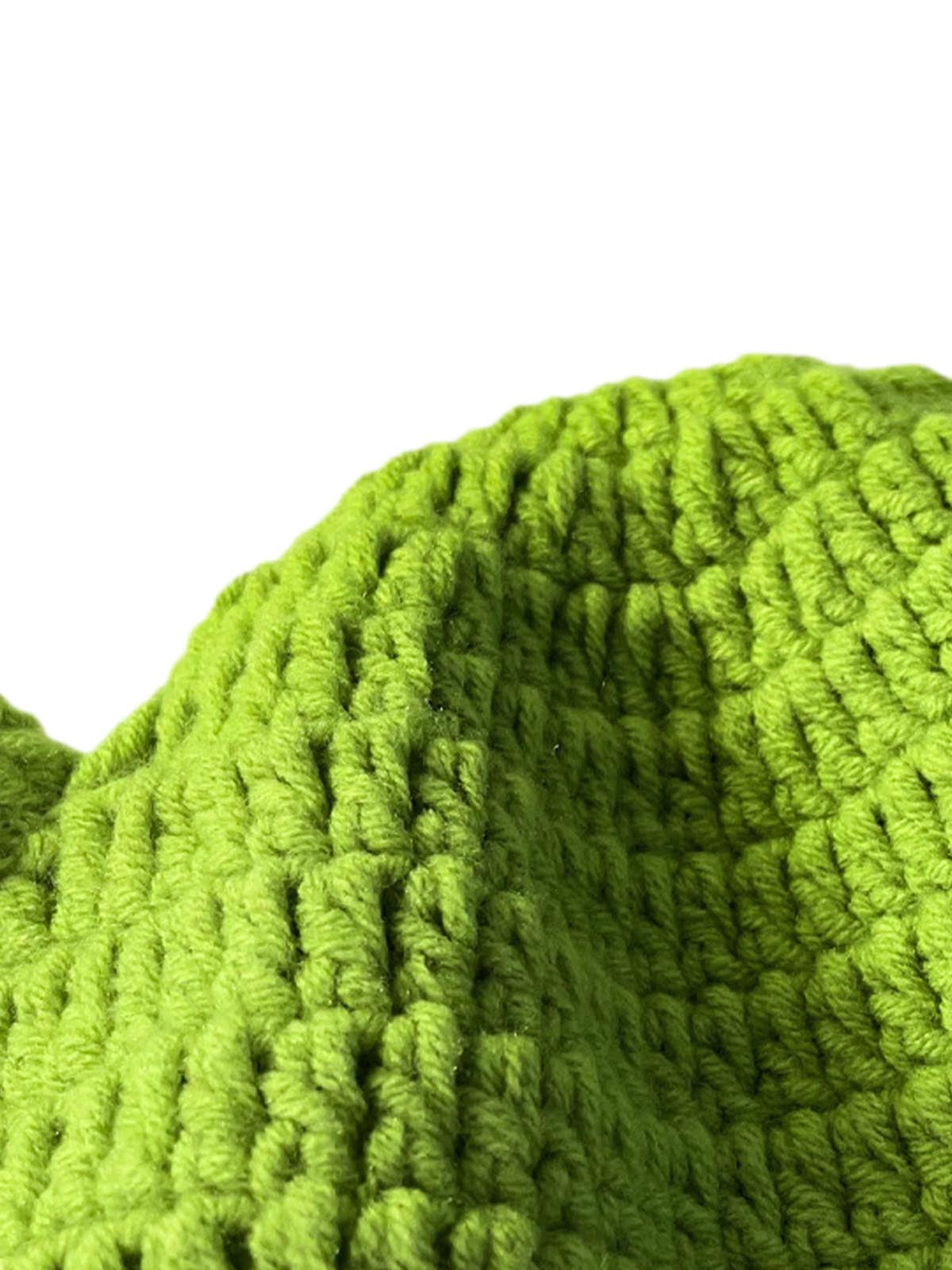 Thesupermade – Lustige, grüne, handgestrickte Kopfbedeckung mit Cartoon-Motiv 