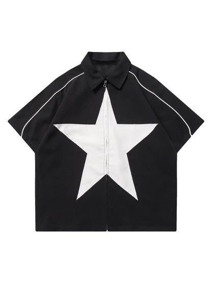 Thesupermade Shirt mit Reißverschluss und Stern-Design -1575 