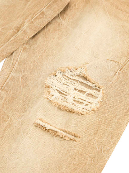 Vintage Washed Distressed Straight Jeans