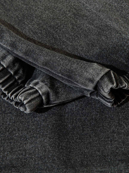 Verwaschenes Denim-Sweatshirt mit Kapuze und Metallreißverschluss im Used-Look