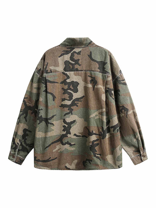Camouflage-gewaschenes Distressed-Jeanshemd