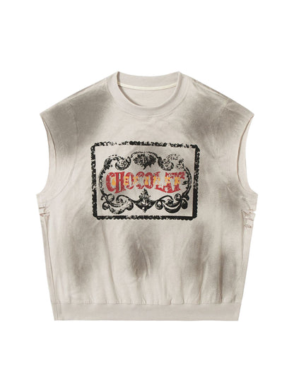 Vintage Washed Graphic Distressed Vest