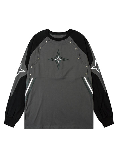 Thesupermade – Langärmliges T-Shirt mit Sternstickerei und Nieten