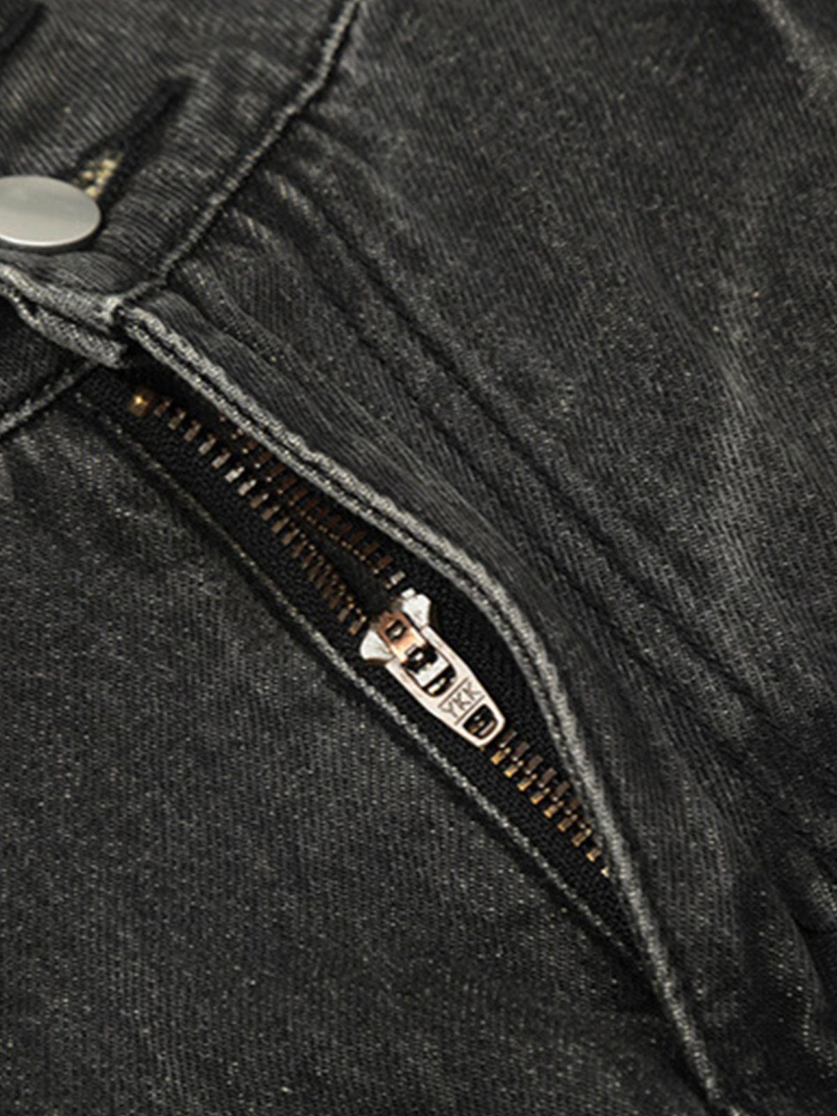 Thesupermade – Jeans-Jeanshose mit verwaschenem Vintage-Muster und Nieten im Farbverlauf 