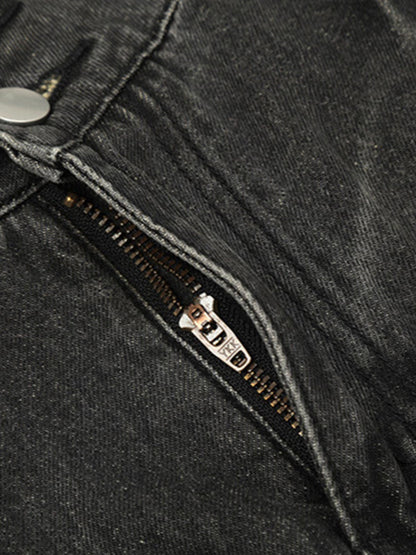 Thesupermade – Jeans-Jeanshose mit verwaschenem Vintage-Muster und Nieten im Farbverlauf 