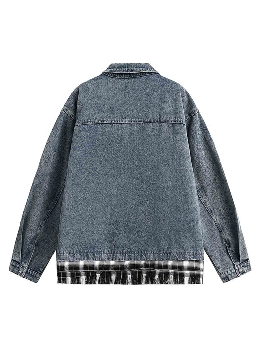 Zweiteilige Jeansjacke im Patchwork-Look mit verwaschenem Used-Look