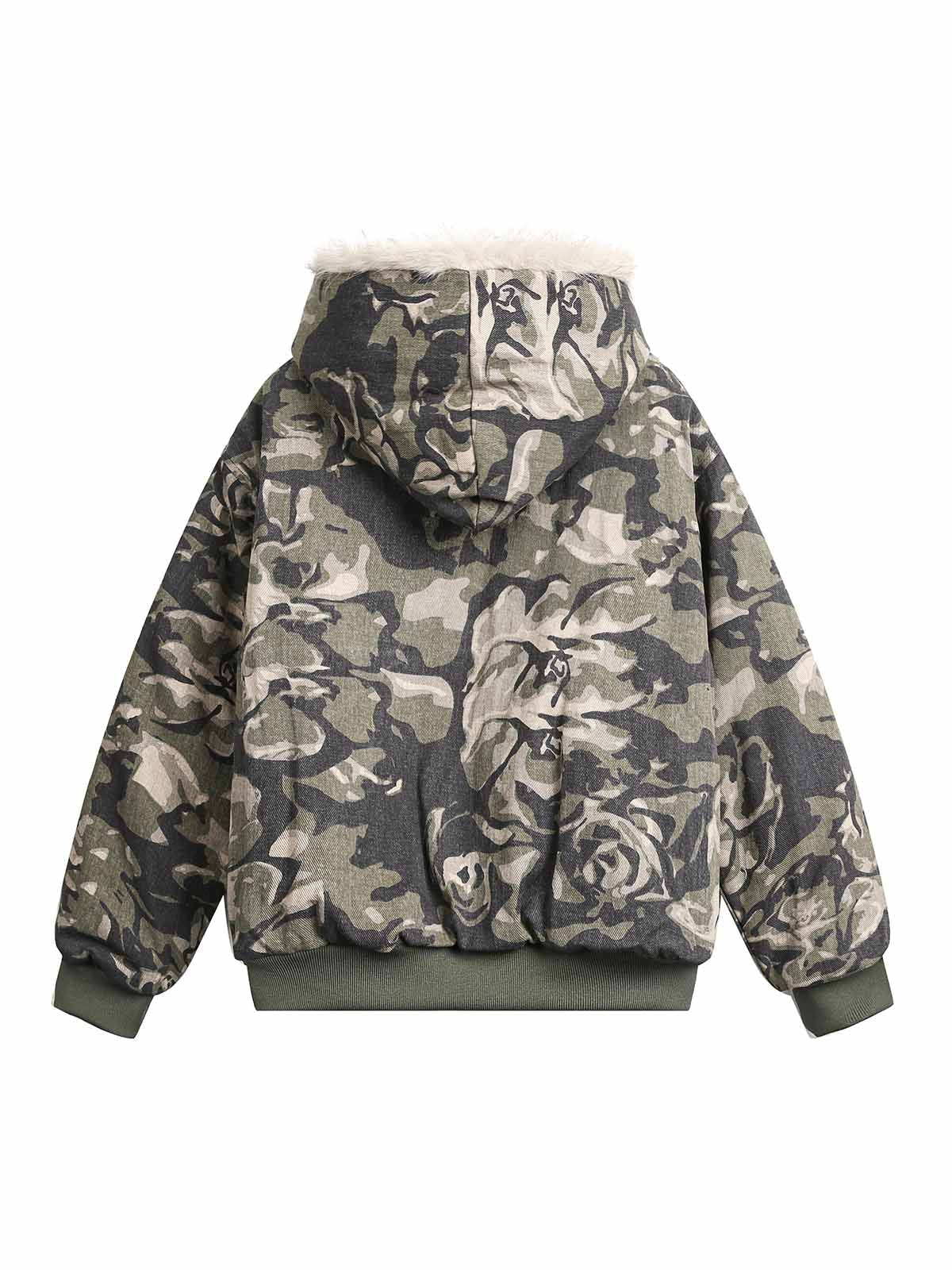 Thesupermade Camouflage Fur Hooded Jacket - 2353