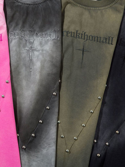 Oversized Cross and Studed T-Shirt