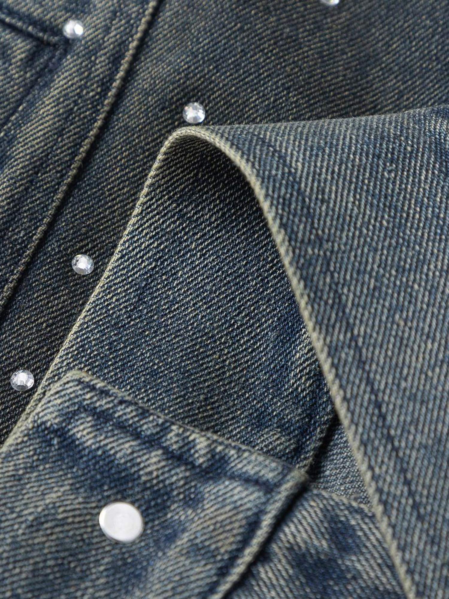 Thesupermade Hip-Hop-Jeansjacke mit Perlenverzierung, gewaschen – 2264