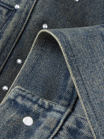 Thesupermade Hip-Hop-Jeansjacke mit Perlenverzierung, gewaschen – 2264