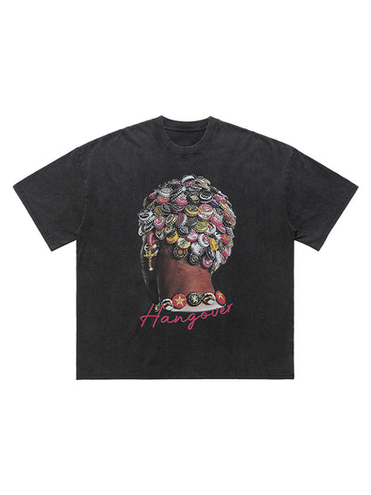 Street Washed Portrait Print T-shirt