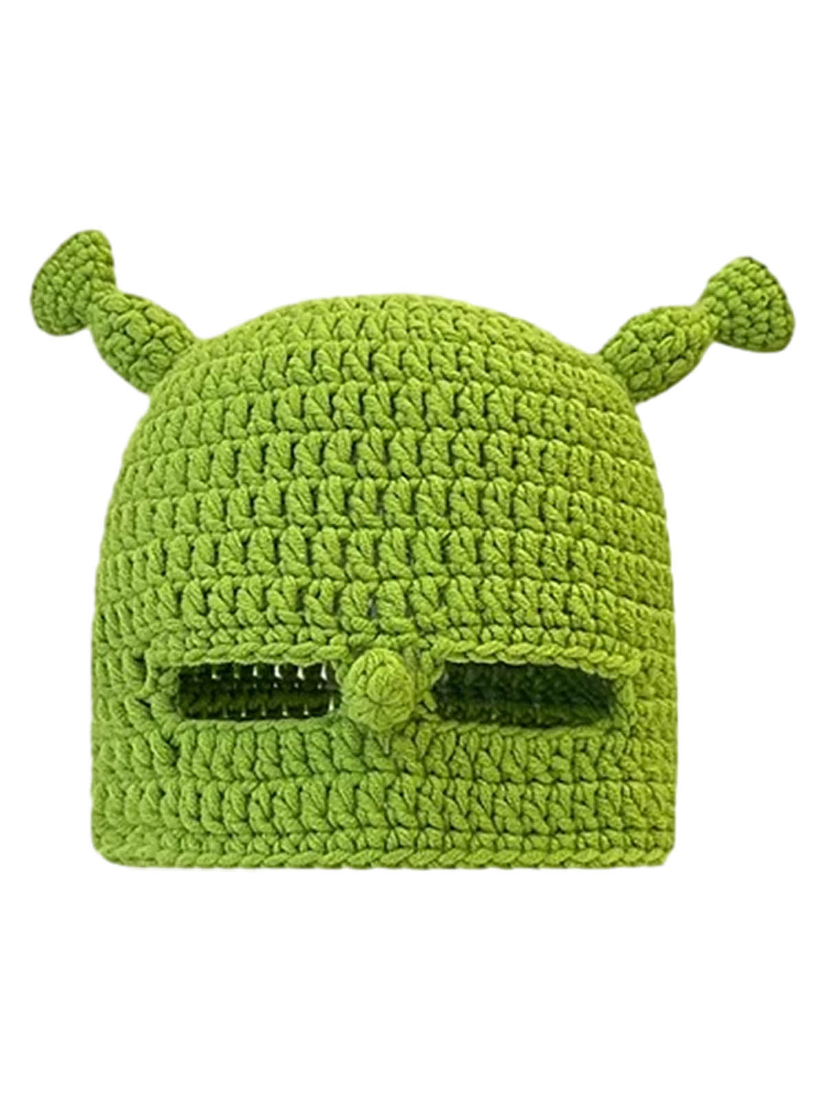 Thesupermade – Lustige, grüne, handgestrickte Kopfbedeckung mit Cartoon-Motiv 