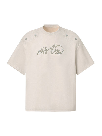 T-Shirt aus Wildleder mit Rundhalsausschnitt und Metallic-Print