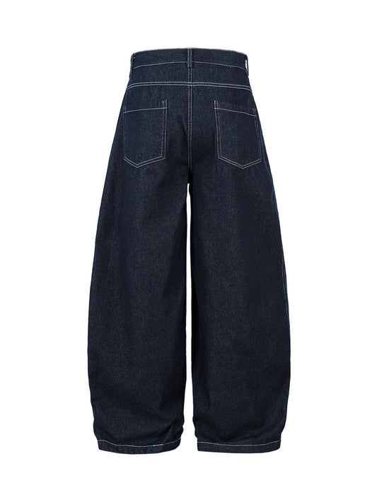 Dekonstruierte Baggy-Barrel-Jeans mit Kontrastnähten und Falten – 2343