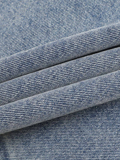 Distressed Washed Pleated Vest Jorts Denim Suit