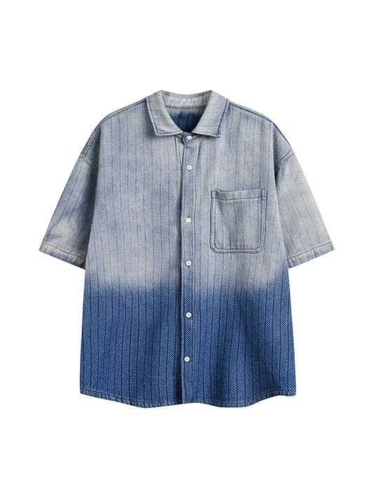 Thesupermade – Kurzärmliges Denim-Hemd mit Farbverlauf